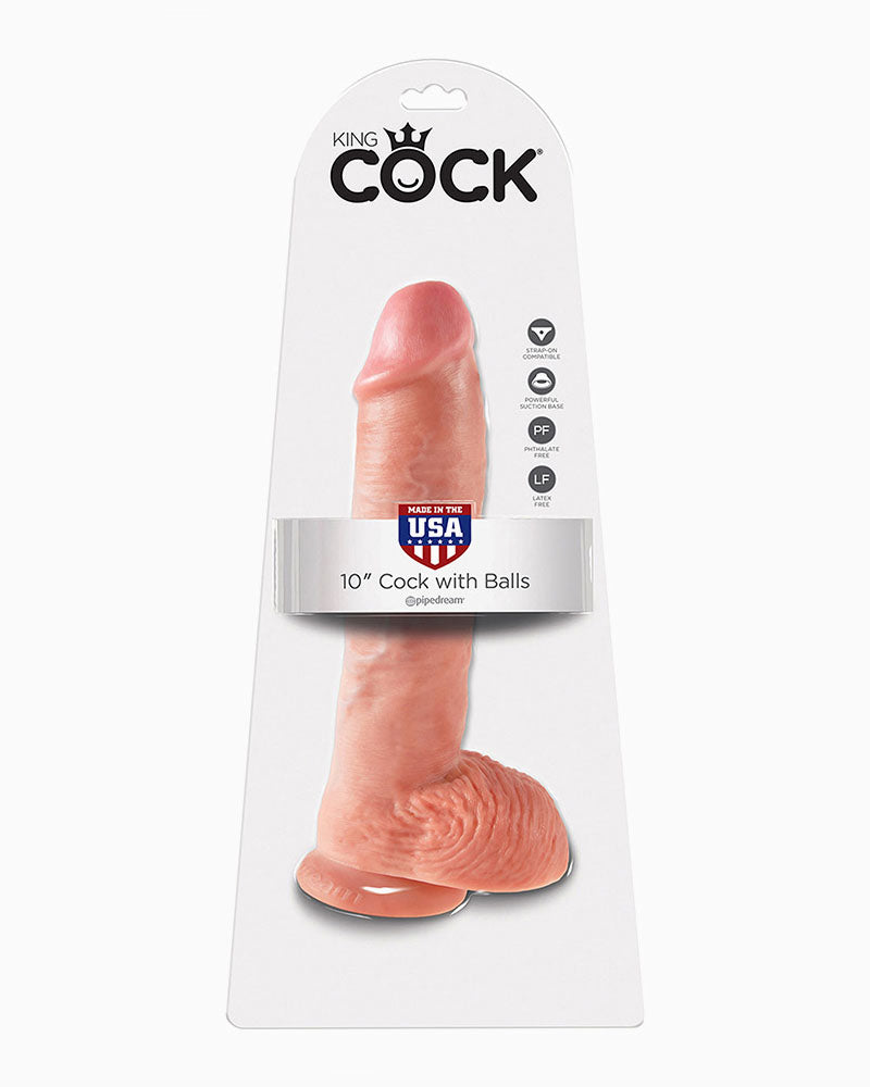 King Cock Ultra Realistic Suction Cup Dildo with Balls, 10 Inches