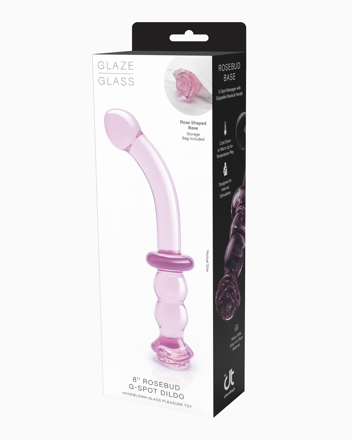 Dream Toys Glaze Rosebud G-Spot Glass Dildo, 8 Inches