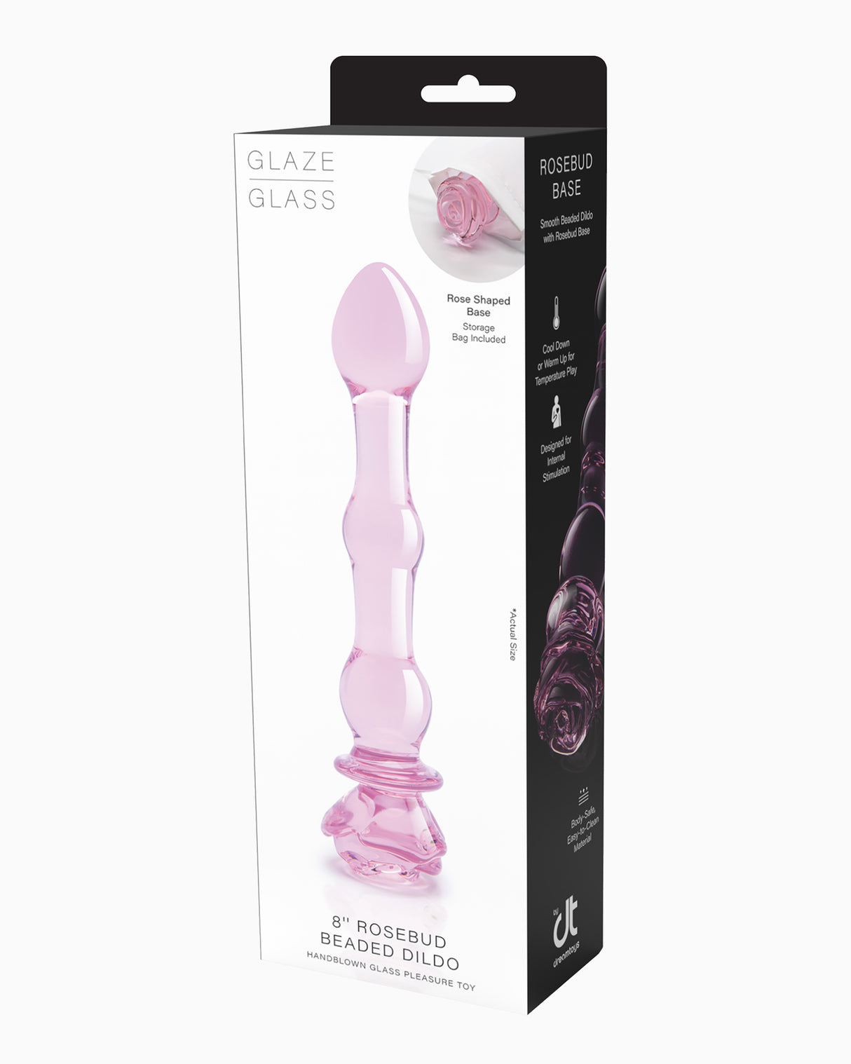 Dream Toys Glaze Beaded Rosebud Glass Dildo, 8 Inches